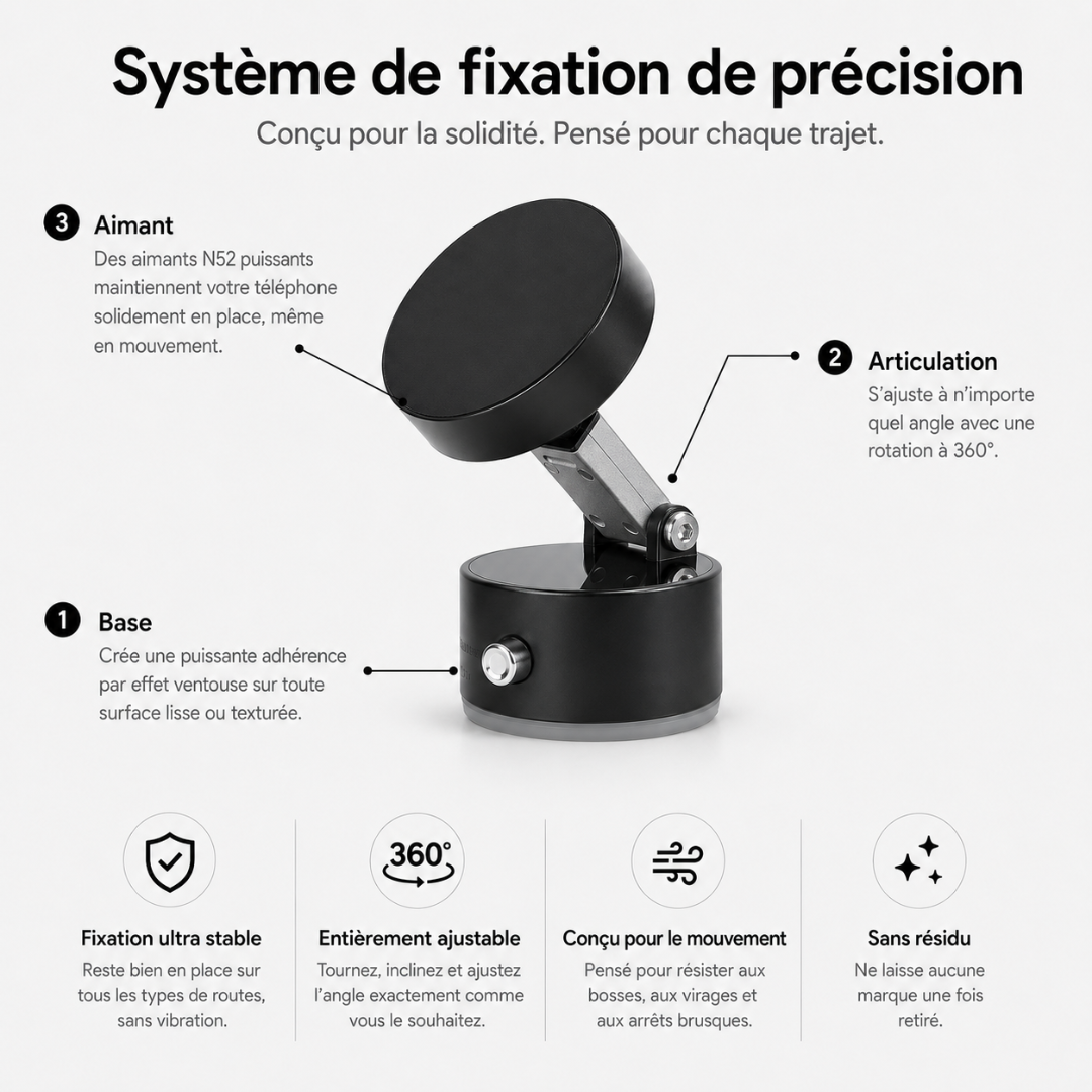Avalanche™ — Support magnétique à ventouse ultra-stable